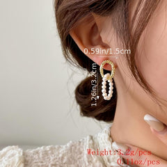 Golden Circle Dangle Faux Pearl Circle Drop Earrings