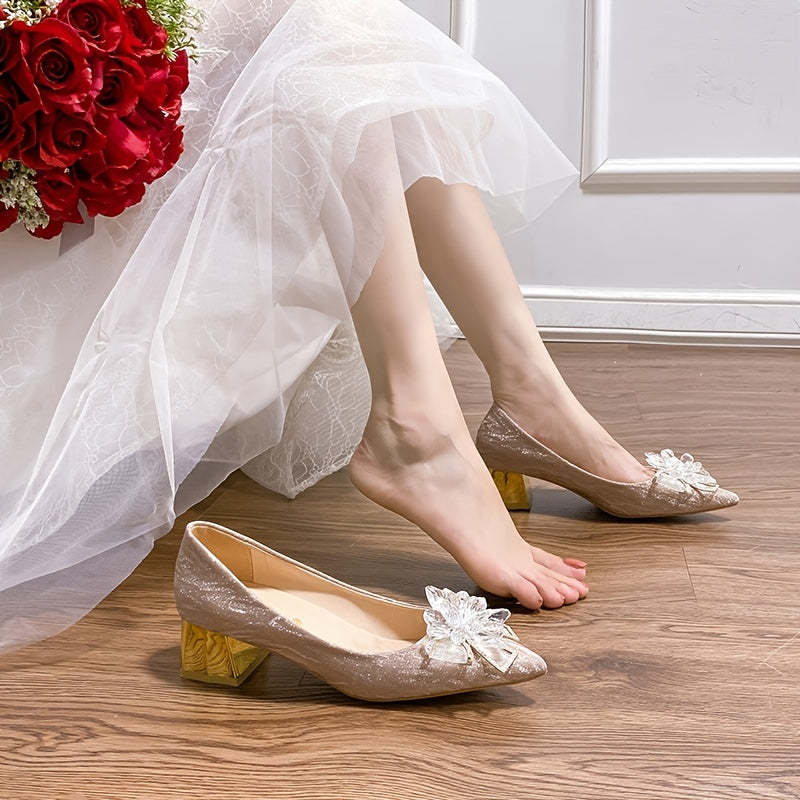 Chunky Low Heel Pumps Sparkly Wedding Party Shoes Women