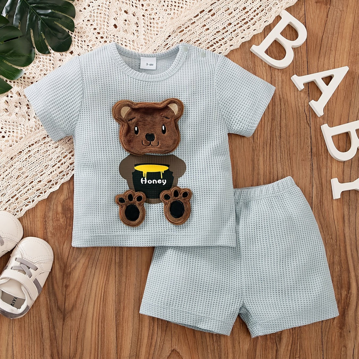 2pcs Baby Boys Bear Pattern T-shirt & Shorts Set