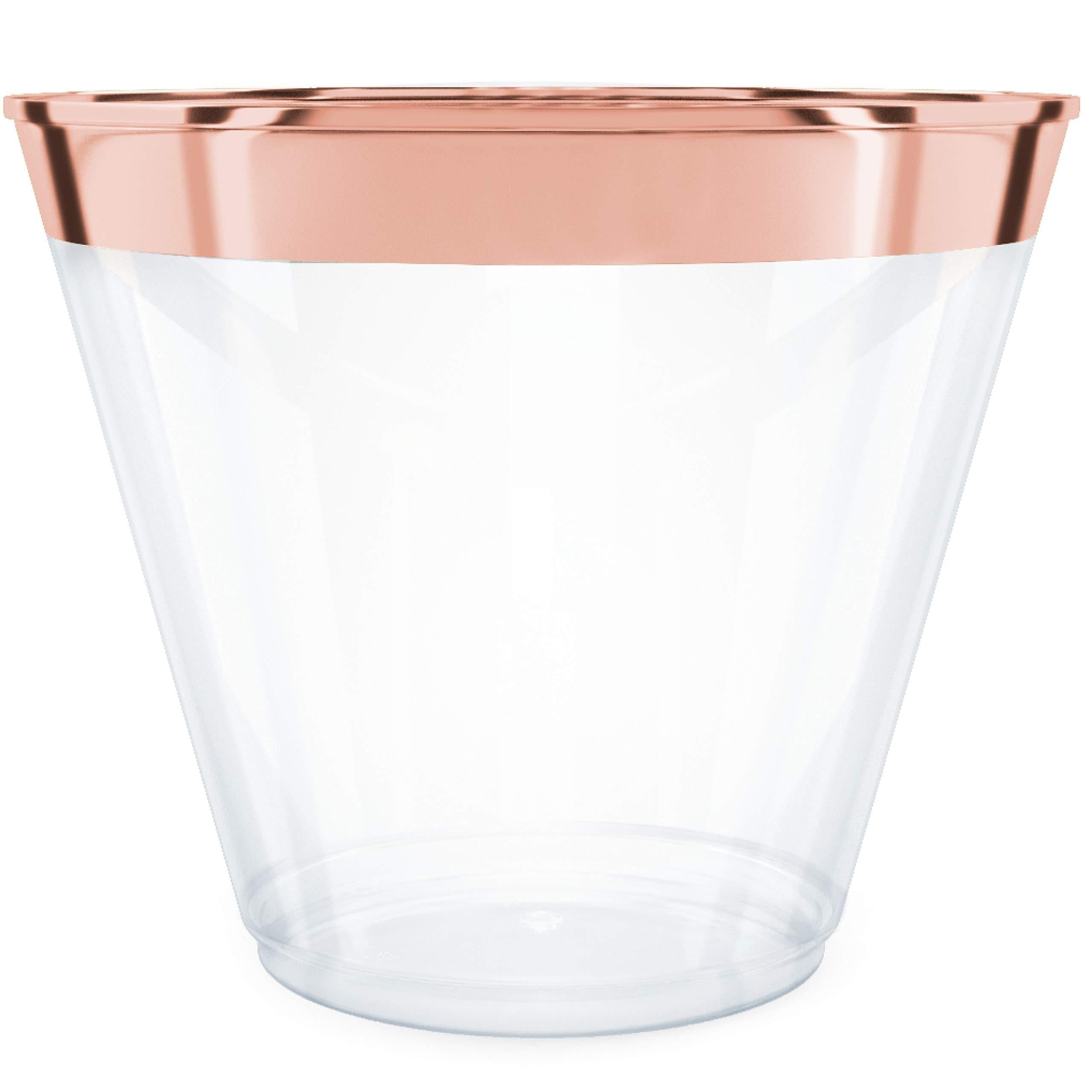 Rose Golden Disposable Plastic Cups for Parties Weddings - 9oz - Pack of 6
