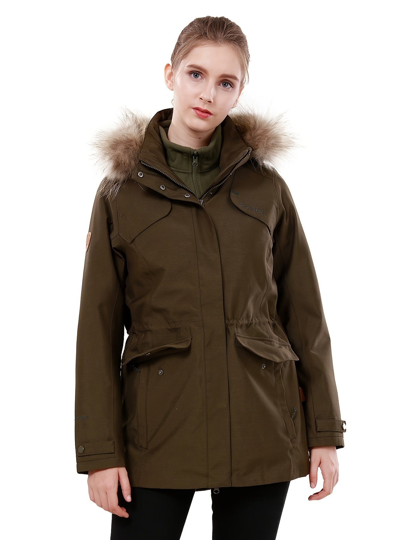 Women's 3 in 1 Ski Hooded Jacket Ladies Windproof Winter Outwear