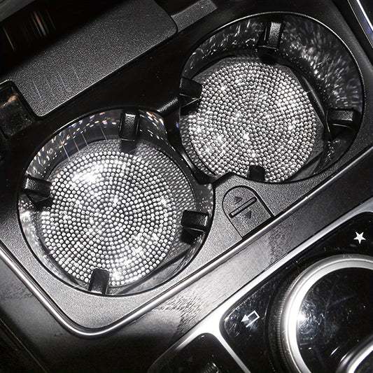 2pcs Car Non-slip Coaster with Artificial Diamond Design