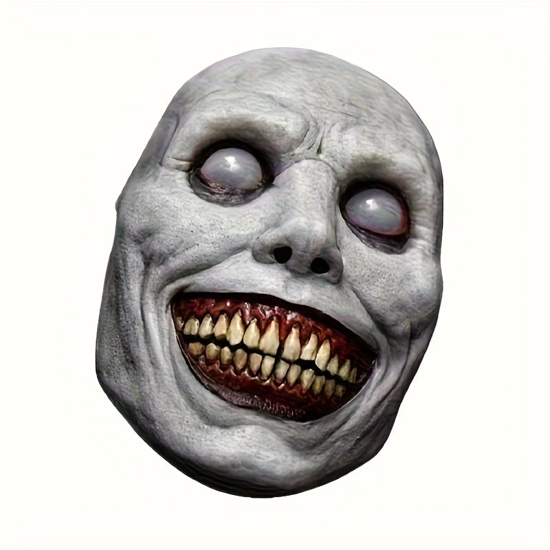 Creepy Smile Demon Halloween Mask with Red Stitched Eyes & Mouth