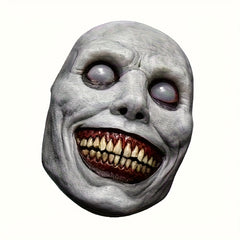 Creepy Smile Demon Halloween Mask with Red Stitched Eyes & Mouth