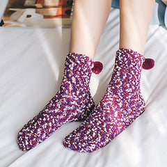 Fuzzy Pompom Socks Thick Cozy Floor Stockings