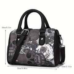 Gothic Skeleton Skull Print Handbags PU Leather Boston Bag