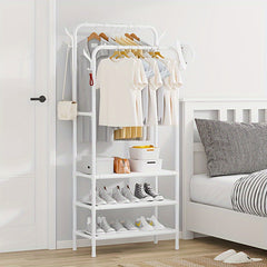 3-Layer Double Row Coat Rack with Shoe Rack & 4 Hooks