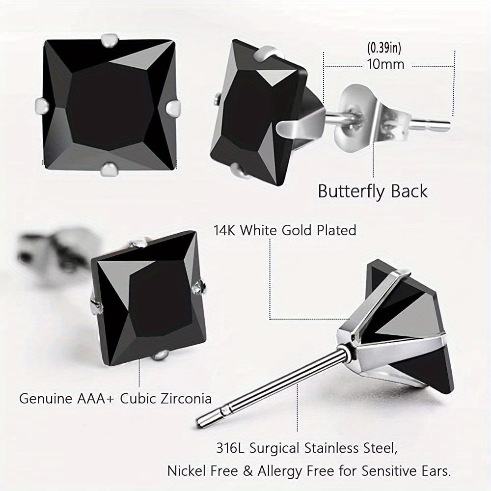 Stainless Steel Stud Earrings 14K Plated Zircon Earrings For Men
