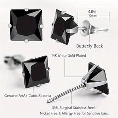 Stainless Steel Stud Earrings 14K Plated Zircon Earrings For Men