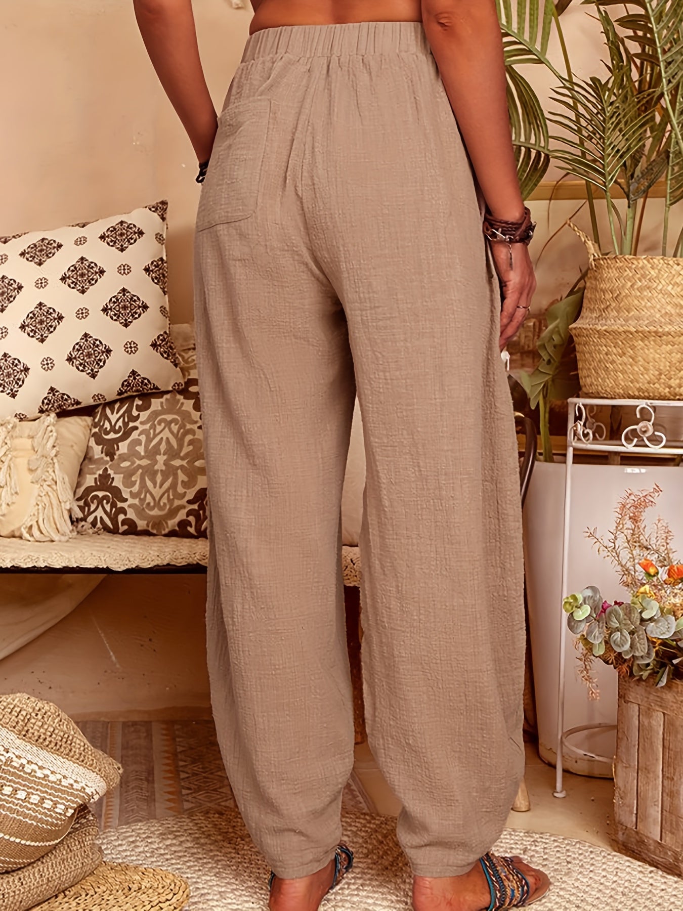  Elastic Waist Harem Pants With Pockets