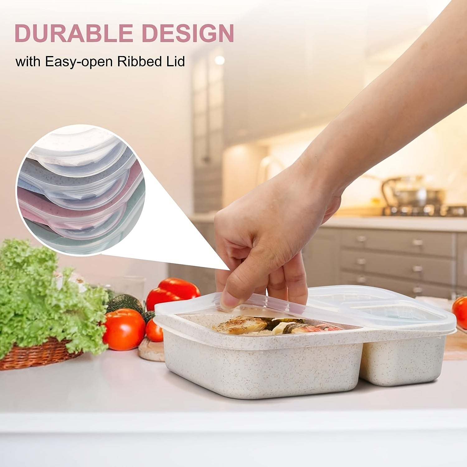 Fresh Keeping Bento Box 3 Grid Lunch Container for Outdoor Camping