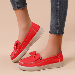 Women's Bowknot Flat Loafers Round Toe Faux Leather Slip On Flats