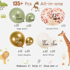 135pcs Safari Balloon Garland Kit Jungle Theme Giraffe Animal Print