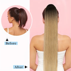 76 2 Cm Ombre Blonde Straight Ponytail Extensions Drawstring Hair Piece
