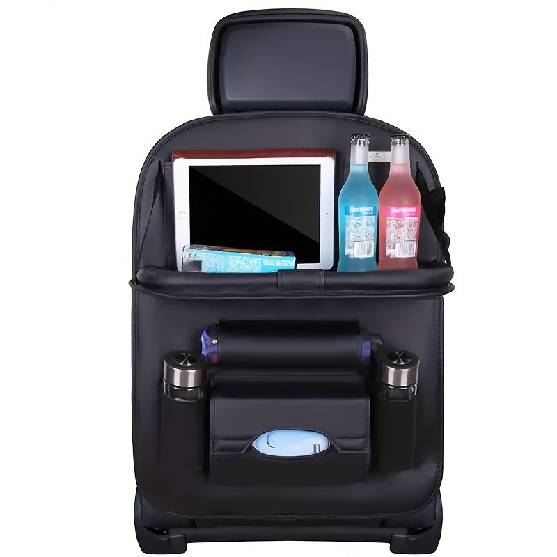 Car Organizer w/Foldable Table Tray PU Leather Kick Mats