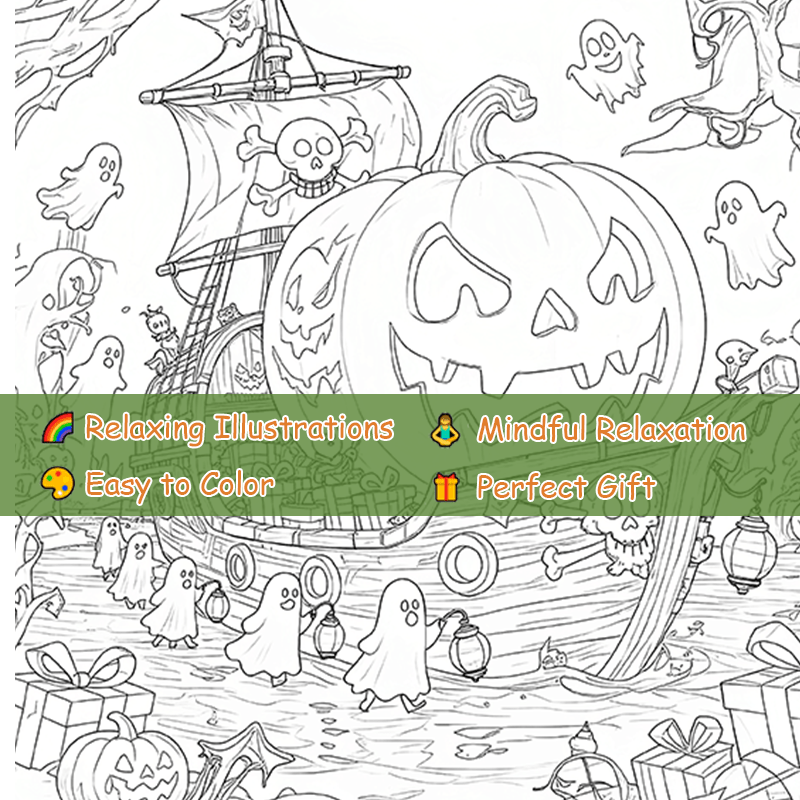 Deluxe Gothic Halloween Adult Coloring Book - Ghost Witch Horror Scene