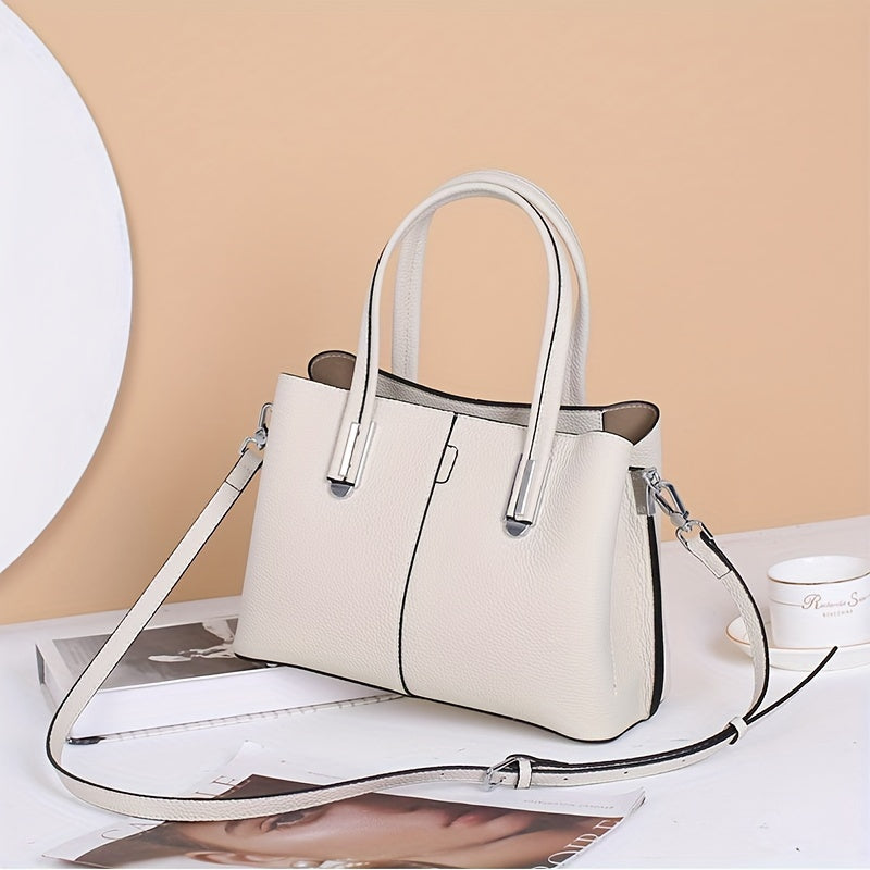 Leather Women's Handbag with Shoulder Strap Zipper Closure