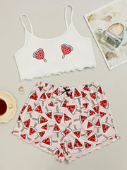 Sleeveless Cami Top & Trim Shorts Pajama Set