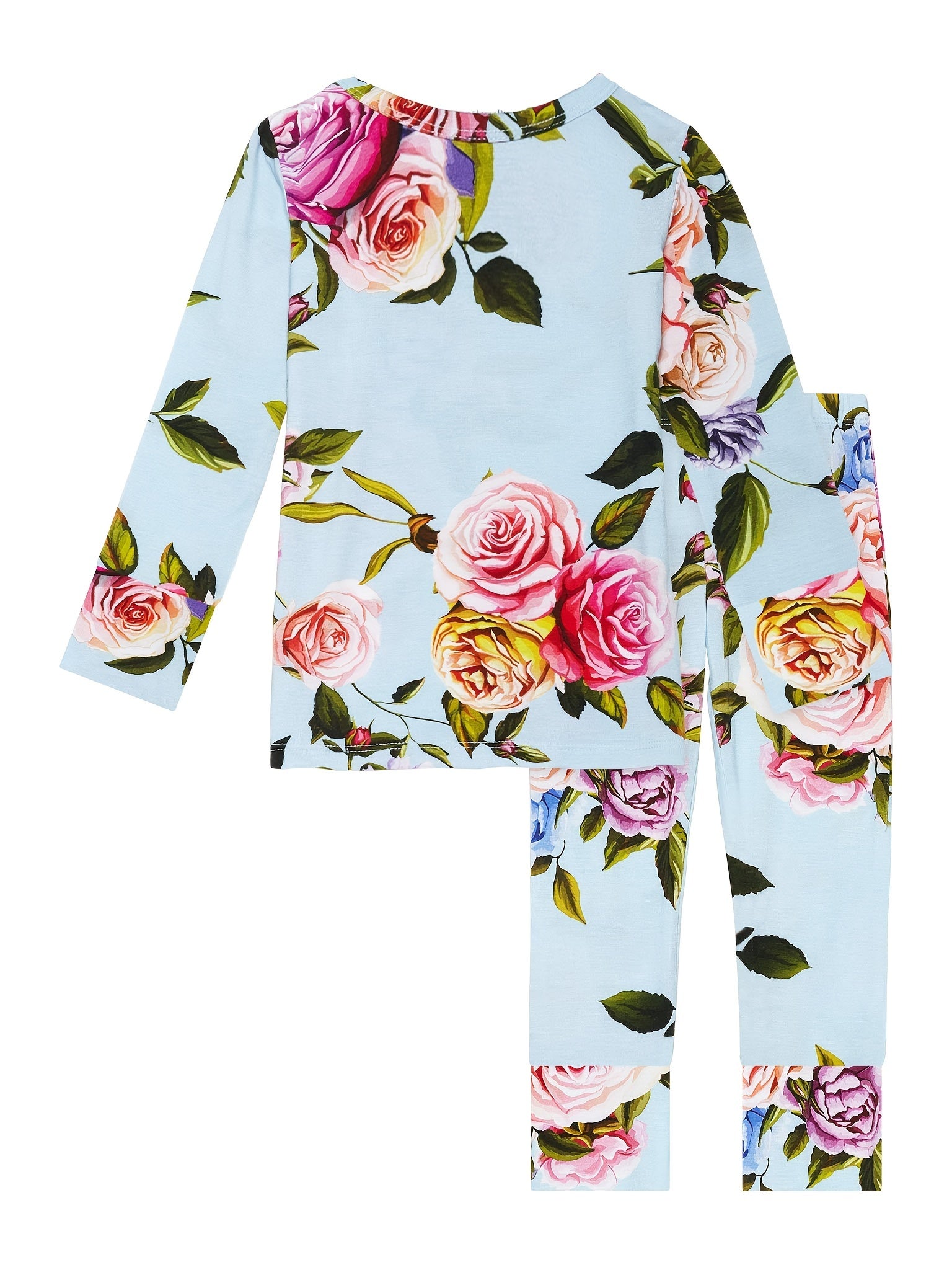 Girl's Floral Print Pajama Set Long Sleeve Top & Pants