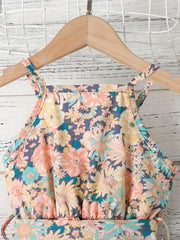 Girls Graphic Suspender Jumpsuit With Waist Belt Summer Kids Clothes