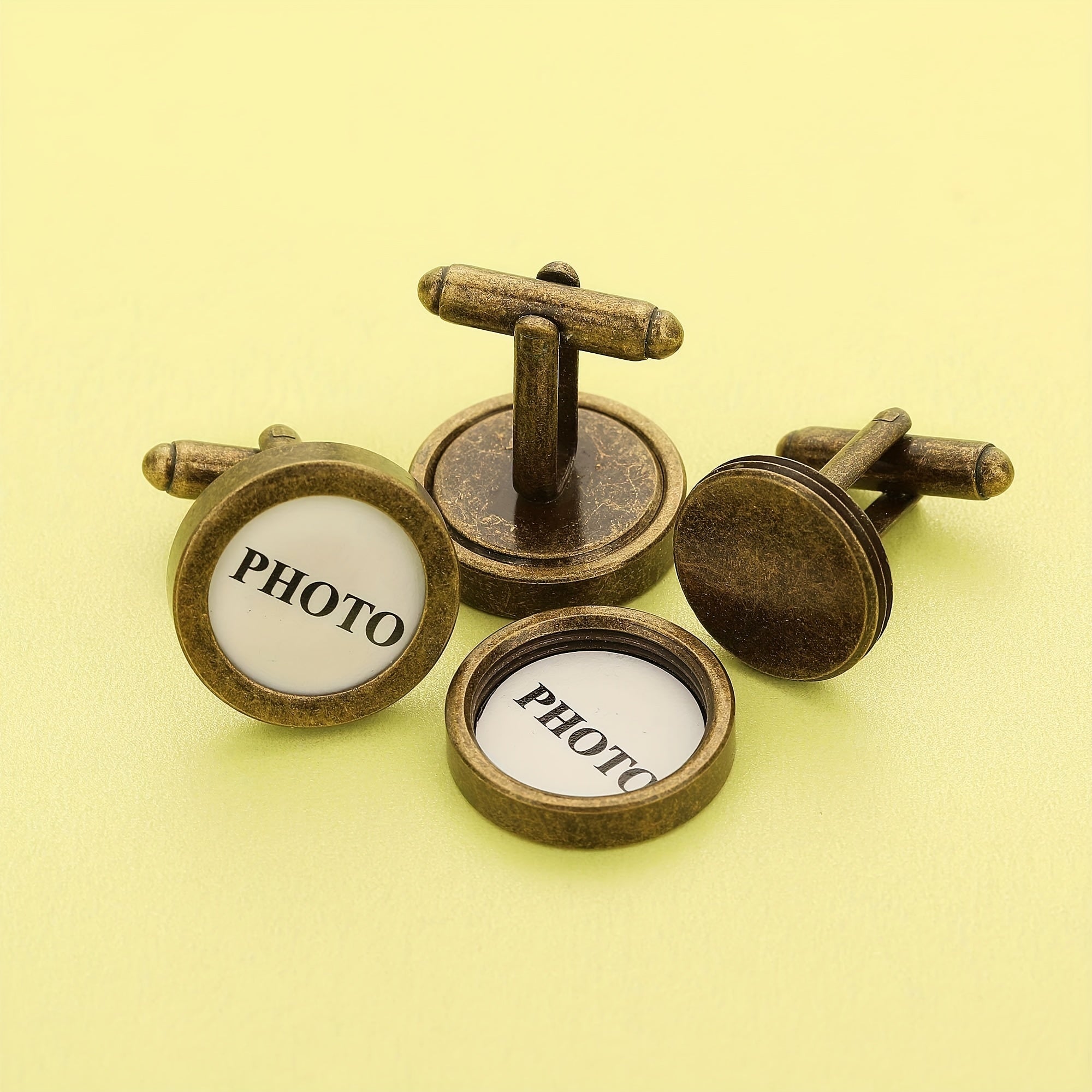 1 Pair Round Photo Cuff Links Settings Antiqued Bronze DIY Bezel Keepsake