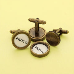 1 Pair Round Photo Cuff Links Settings Antiqued Bronze DIY Bezel Keepsake