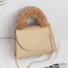 Plush Handle Chain Crossbody Bag Women's Square Shoulder Bag
