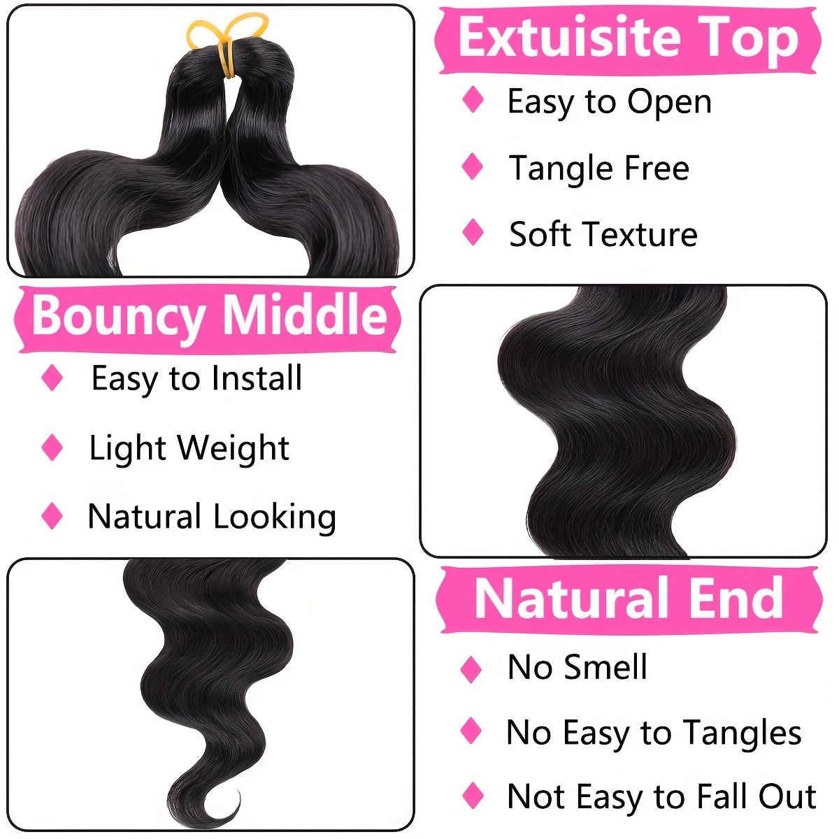 Natural Body Wave Braiding Hair Pre-Feathered French Curl Wavy Crochet Braids 1B