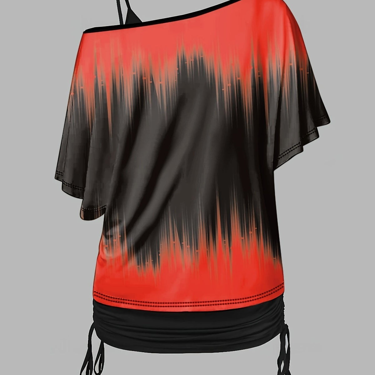  Colorblock Ombre Print Top & V Neck Cami Set