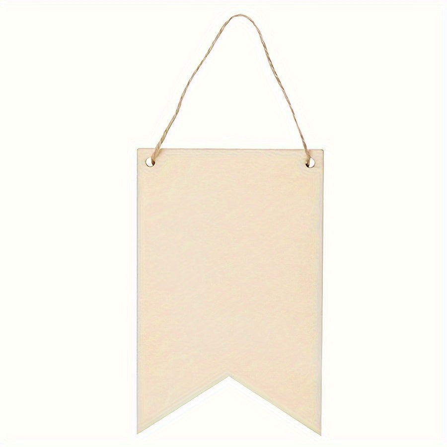 10pcs Natural Wooden Flags for DIY Crafts & Decorations with Twine