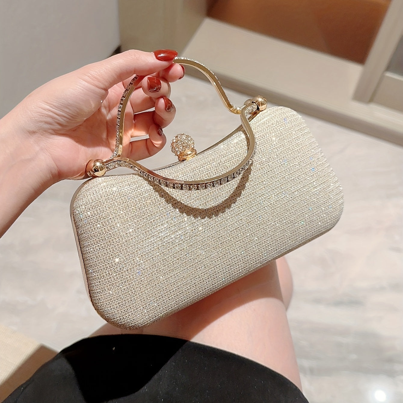 Rhinestone Glitter Chain Handbag Elegant Frame Purse
