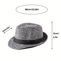 Retro Plaid Wide Brim Fedora Hat for Party Meeting
