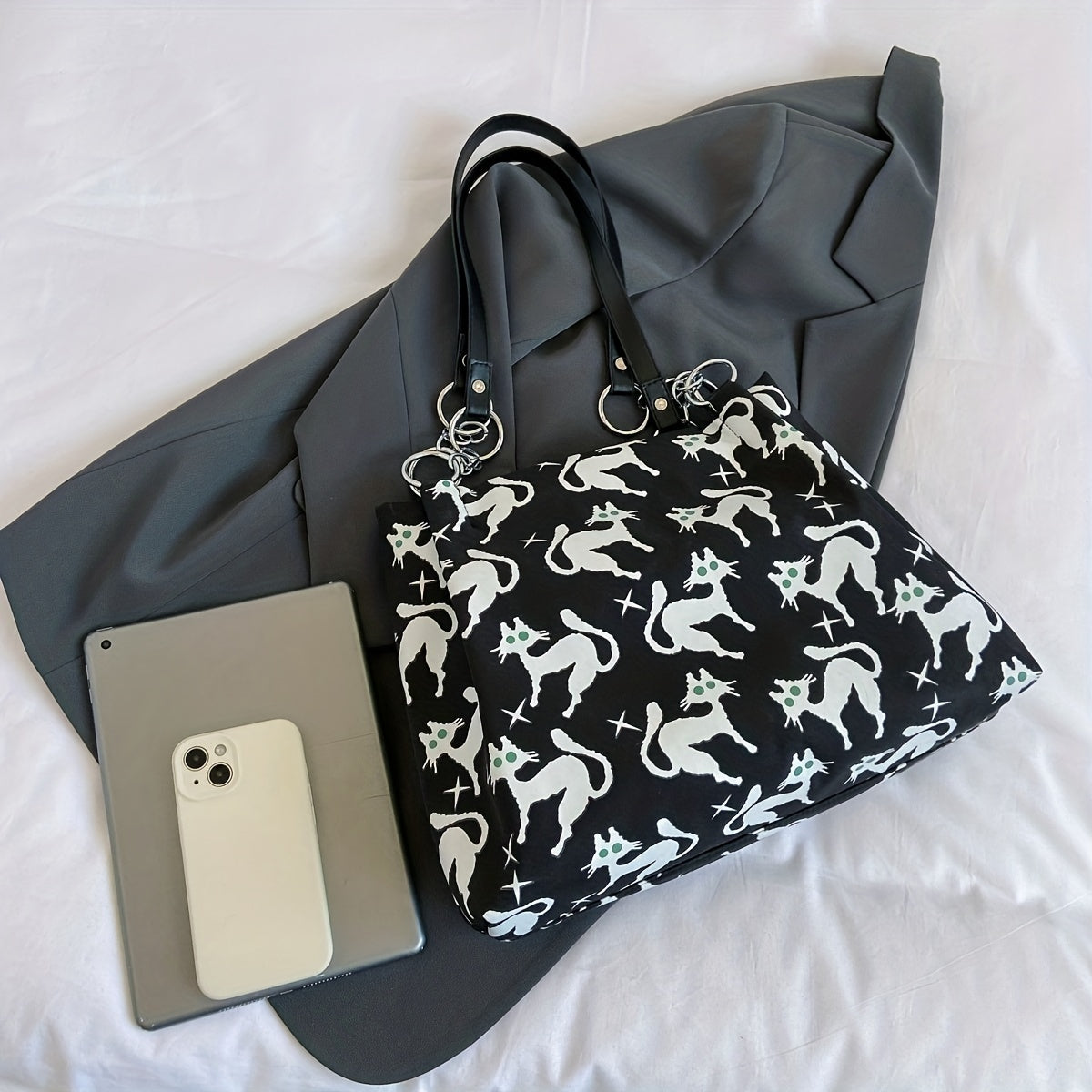 Cat Pattern Tote Bag Lightweight Shoulder Bag Casual Commuter Bag