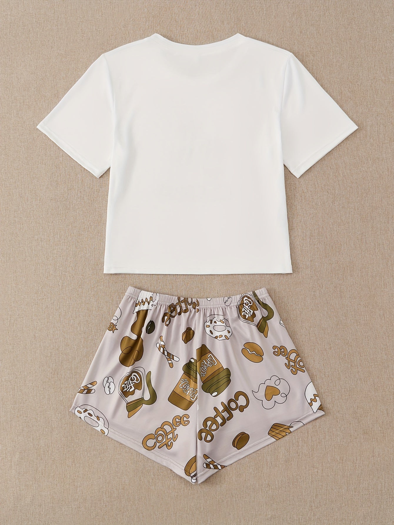 Cartoon Print Pajamas Set Short Sleeve Top & Shorts Pj Set Women's Sleepwear