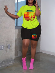  Sun & Tree Print Tee & Shorts Set