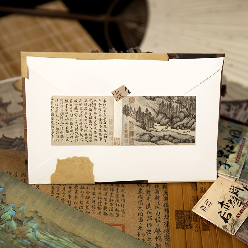 16pcs National Style Famous Painting Long Tape Sticker
