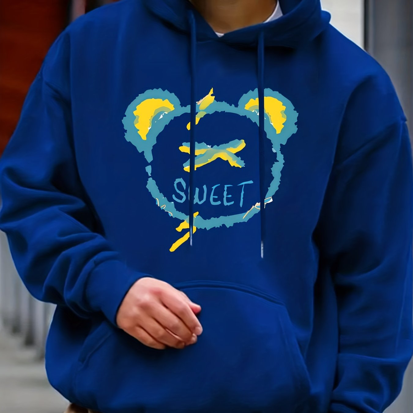 Cartoon Bear & Sweet Print Hoodie Hoodies For Men