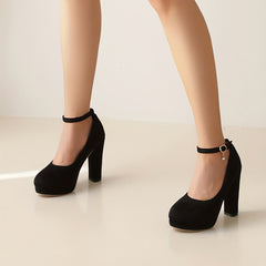 Women's Platform Chunky High Heels Ankle Buckle Strap Pumps