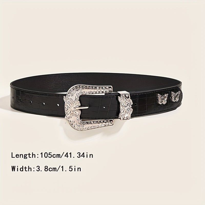 Butterfly Buckle PU Belt Y2K Vintage Rhinestone Punk Belts