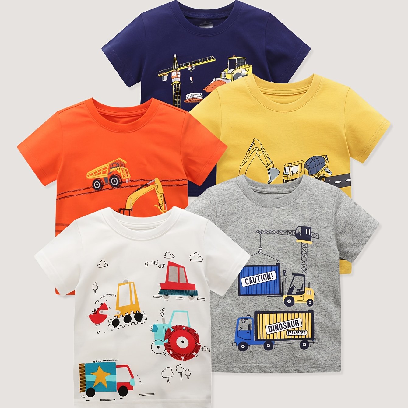 Boys Construction Vehicle Print T-shirt 5PCS
