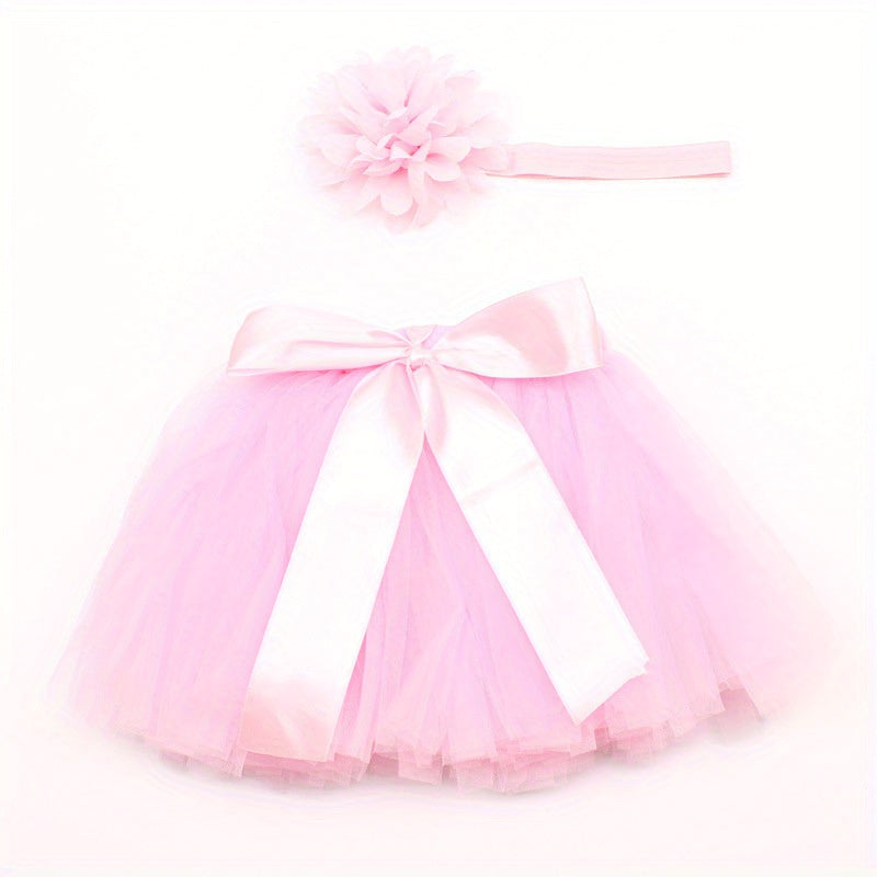 2pcs Newborn Baby Girls Photo Props Hairband & Skirt Set