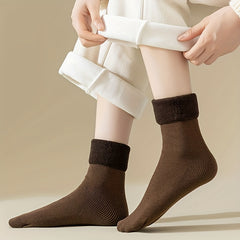 5 Pairs Plush Lined Socks Comfy Warm Ribbed Crew Socks Women's Stockings