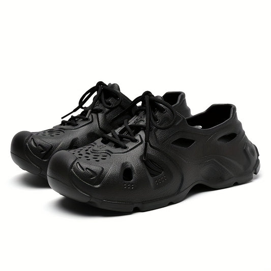 Men's Breathable Lace Up Cut Out Clog Sneakers