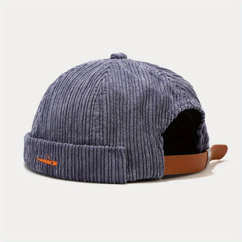 Cotton Brimless Beanie Cap Corduroy Sailor Hat Small Fish Pattern Unisex