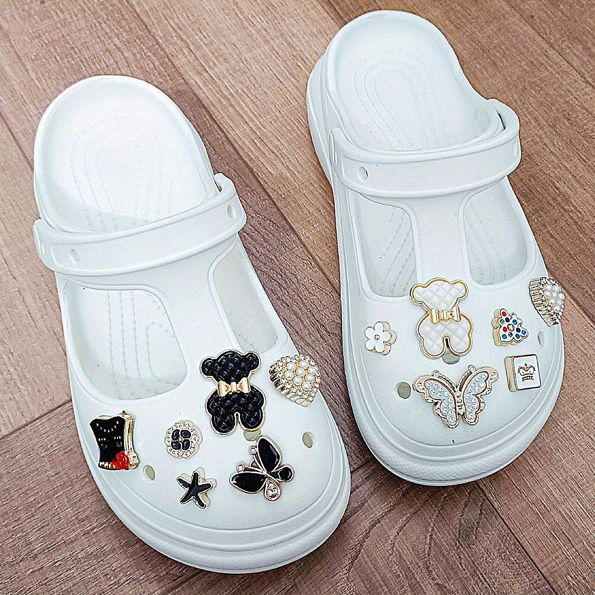 Women's Bear Charms Clogs Closed Toe Cut Out Non Slip Slide Shoes