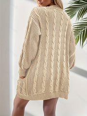  Ribbed Knit Open Front Cardigan with Pockets