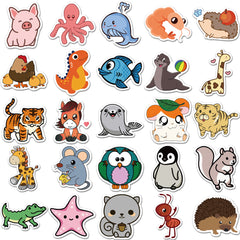 50pcs Cartoon Animal Stickers for Fun & Creativity