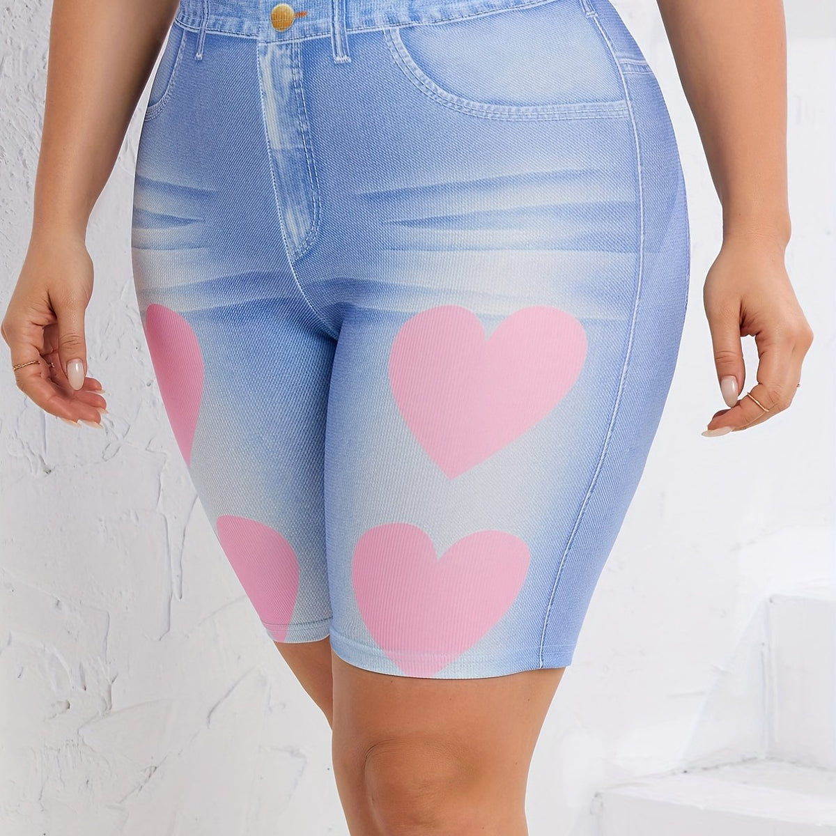 Denim Print High Waist Leggings Casual Leggings
