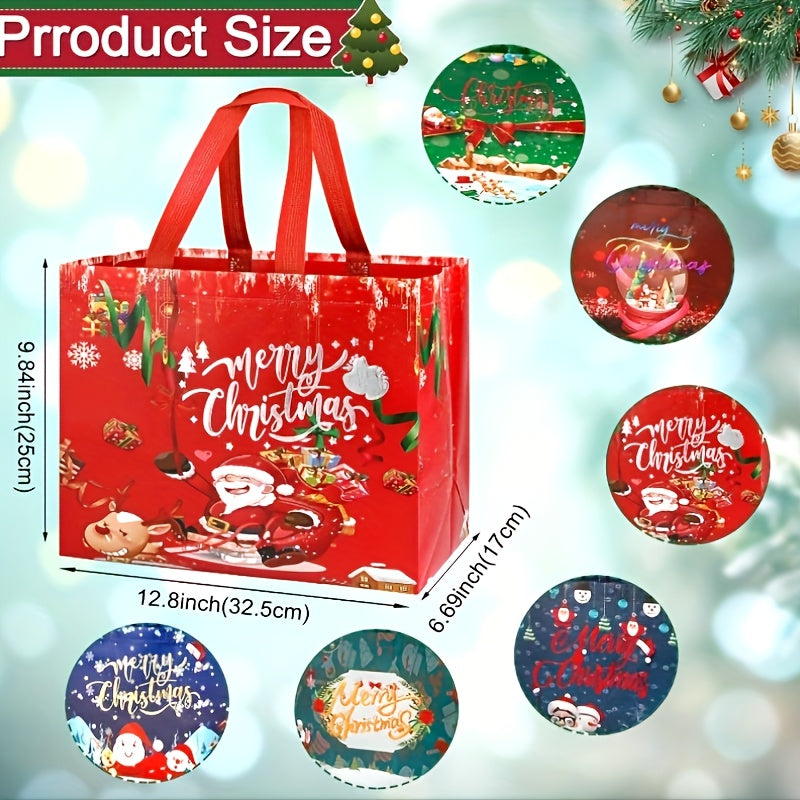 6pcs Reusable Christmas Gift Bags with Handles Non Woven Fabric