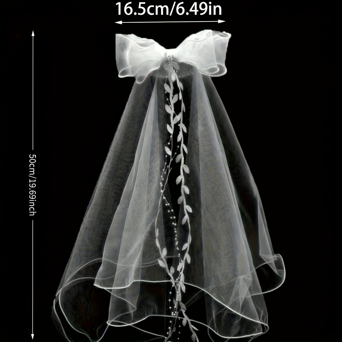 Bow Bridal Veil with Tassel & Leaf Pattern Double Layer Mesh Wedding Headpiece